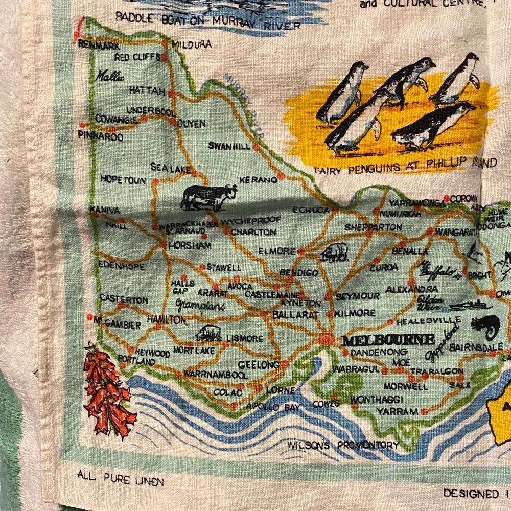 Vintage Victoria Australia Souvenir Towel pure linen